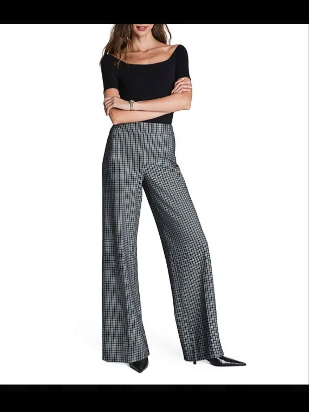 Spanx Ponte Wide Leg Ponte Pull On Gingham High Rise Career Pants